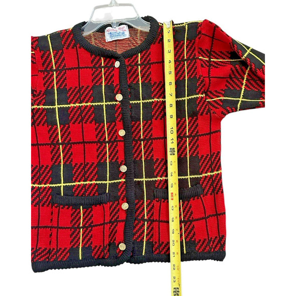 Tally Ho Women's Red Plaid Cardigan Sweater - Size Measured - Picture 5 of 8